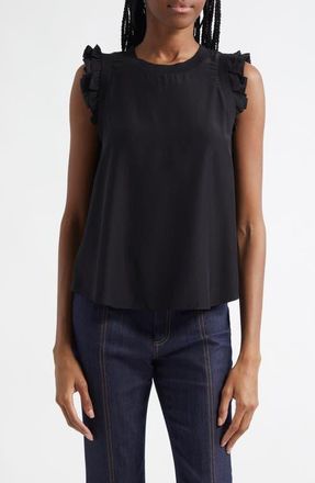 Cinq &agrave; Sept Lenore Ruffle Sleeve Silk Top in Black at Nordstrom, Size Medium