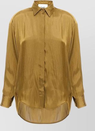 Nude satin asymmetric shirt