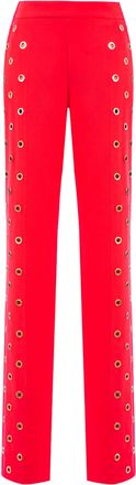 Saiid Kobeisy Coral Metal Ring Crepe Straight-Leg Pants