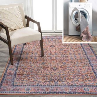 Jonathan Y Designs Kemer All-Over Persian Machine-Washable Area Rug in Red/blue at Nordstrom, Size 8Ft 0In X 8Ft 0In