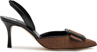 Manolo Blahnik Mayslibi 70 Slingback Leather Pumps - Brown