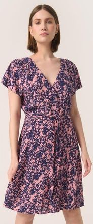 Soaked In Luxury SLSylvia V-neck Short Sleeve Belt Dress in Blush Drop Print at Nordstrom, Size Xx-Large