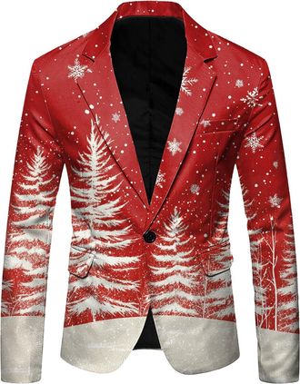 Generic Christmas Blazer for Men Slim Fit One Button Notched Lapel Blazer Jacket for Men with Pockets Business Lightweight Mens Blazers Xmas Costume