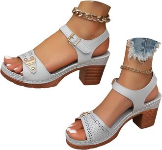 Generic Womens Summer Casual Sandals Block Heel Sandals Chunky Mid Heels Platform Open Toe Ankle Strap Dress Sandal Comfort Lightweight Platform Sandal Low We