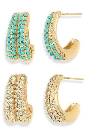 Natasha Set of 2 Crystal Assorted Hoop Earrings in Turquoise/Crystal at Nordstrom Rack