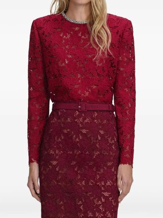 Self Portrait floral-relief lace skirt - Red