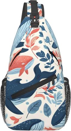 Generic Blue And Orange Whale Sling Bag With Zipper Cross Body Bag Anti Theft Daypack For Shopping Sports Camping