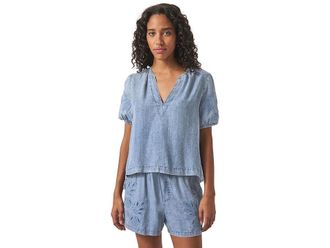 Splendid Cayden Embroidered Blouse Womens Clothing Indigo : MD (Womens 6-8), Linen/Lyocell