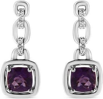 House of Brilliance Silver Cushion Purple Amethyst and Diamond Accent Drop and Dangle Earrings in White at Nordstrom
