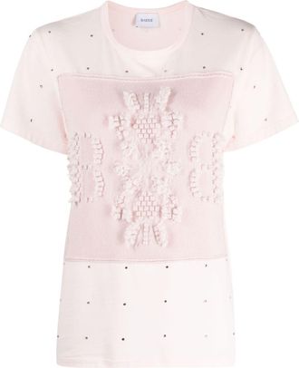 Barrie logo-embroidered embellished T-shirt - women - Cashmere/Cotton - M - Pink