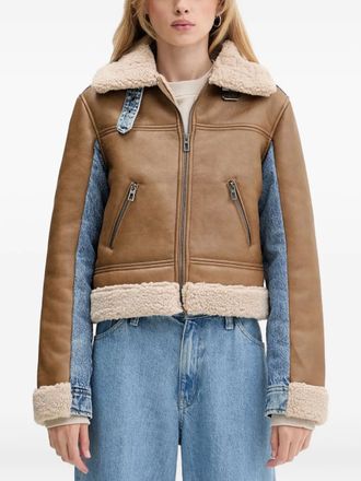 Desigual faux-shearling-trim jacket - women - Cotton/Polyurethane/Polyester - M - Brown