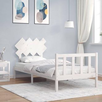Berkfield Home Bed Frame with Headboard White Single Solid Wood