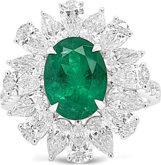 HYT Jewelry Anello in oro bianco 18 carati con diamanti e smeraldi - Argento