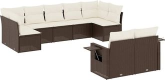vidaXL Set De Sof&aacute;s De Jard&iacute;n 9 Pzas Y Cojines Rat&aacute;n Sint&eacute;tico Marr&oacute;n Vidaxl