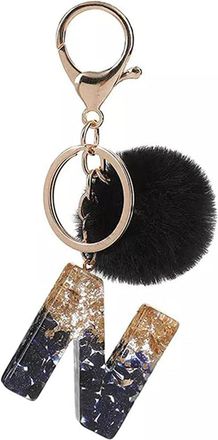Generic Haletia Letter Keychain, Resin Alphabet Pompom Pendant Keychain, Personality A-Z Alphabet Initial Letter Keyrings, Charms Alphabet Key Ring for Women 