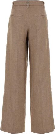 Brunello Cucinelli Womens Linen Blend Wide-Leg Trousers Beige Nylon Polyester