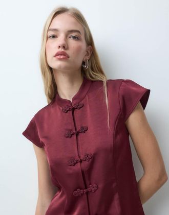 Object top a maniche corte stile alla coreana bordeaux-Rosso