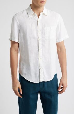Alex Crane Ola Linen Short Sleeve Button-Up Shirt in Snow at Nordstrom, Size X-Small