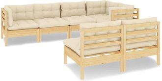 vidaXL Muebles De Jard&iacute;n 7 Pzas Y Cojines Madera Maciza De Pino Crema Vidaxl