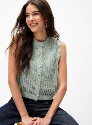 Twik Womens Openwork rib-knit button-up sweater vest