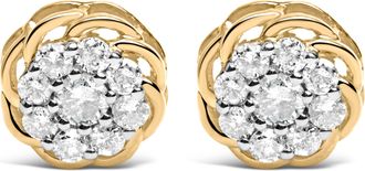 House of Brilliance 10K Yellow Gold Plated.925 Sterling Silver 1/2 Cttw Diamond Cluster Stud Earrings