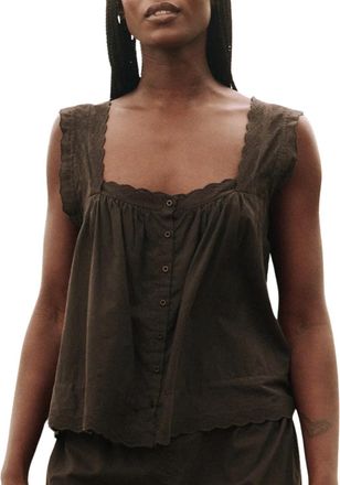 The Great. Womens The Eyelet Tank Top In Black