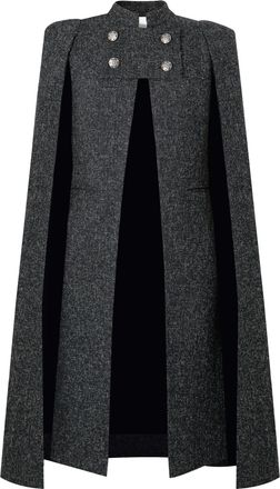 Chic Star Womens Tweed Cape Duster Coat, Black, XL