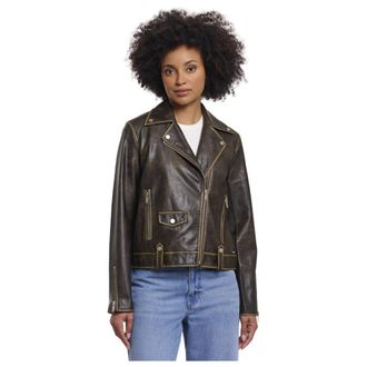 Rino&Pelle Chiodo Jacket - Dames - Leren en Su&egrave;de Jassen - Bruin - 3XL - Polyester - Jassen