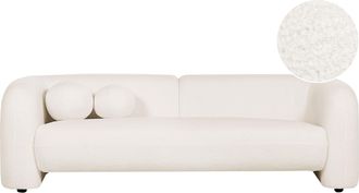 Beliani Sof&aacute; 3 Plazas Moderno Boucl&eacute; Almohadas Extra Blanco Leiren