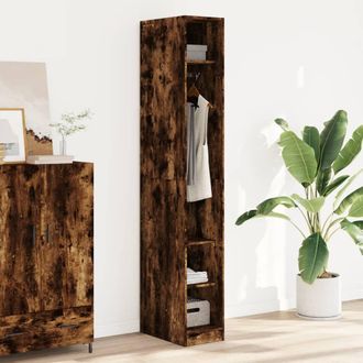 Berkfield Home Wardrobe Smoked Oak 30x50x200 cm Engineered Wood in Brown | Size: 30 x 50 x 200 cm