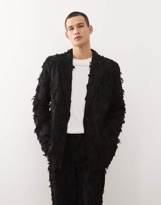 Reclaimed Vintage Edizione limitata - Giacca da abito oversize nera con dettagli sfrangiati-Nero