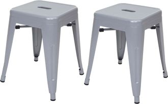 Hhg Nunca Usado] Juego De 2 Taburetes Hhg 804, Taburete De Metal Asiento Taburete, Metal Dise&ntilde;o Industrial Apilable, Gris