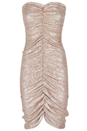 Norma Kamali Strapless Shirred Midi Dress - Beige