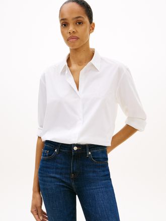 Tommy Hilfiger Hemdbluse TOMMY HILFIGER COTTON EASY SHIRT, Damen, Gr. 34, th optic wei&szlig;, Web, Obermaterial: 100% Baumwolle, unifarben, regular fit Po-bedeckend, Rund