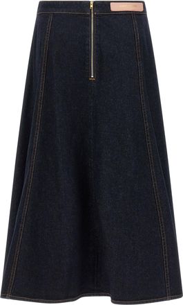Alberta Ferretti Compact Cotton Denim Skirt - Blue