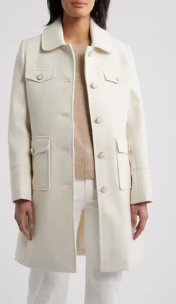 CeCe by Cynthia Steffe Textured Flap Pocket Coat in Ivory at Nordstrom, Size X-Small