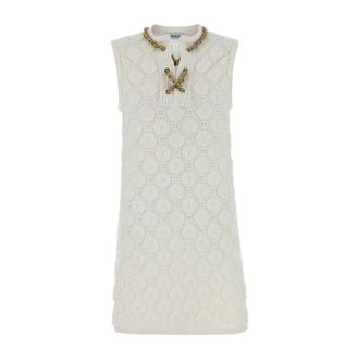 Burberry Knitted Dresses, female, White, Size: S Crochet Cotton Blend Dress
