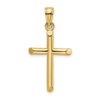 Diamond2Deal 14k Gold Polished Cylinder Cross Charm Pendant