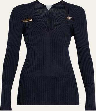 Bottega Veneta Claw Embellished Cashmere-Silk Rib Sweater