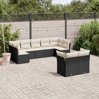 vidaXL Set De Sof&aacute;s De Jard&iacute;n 8 Piezas Y Cojines Rat&aacute;n Sint&eacute;tico Negro Vidaxl
