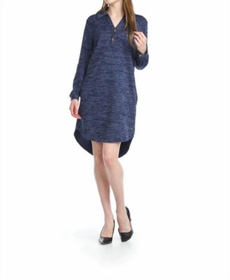 Papillon Heathered Polo Henley Sweater Dress In Navy