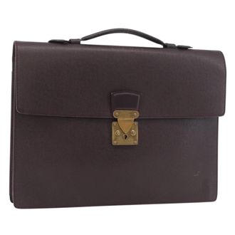Louis Vuitton Serviette Kourad Taiga Leather Burgundy Leather Briefcase Bag (Pre-Owned)
