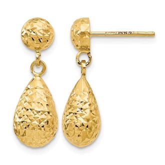 Diamond2Deal 14K Yellow Gold Diamond-cut Drop Dangle Earrings