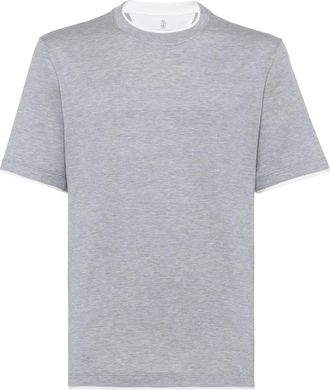 Brunello Cucinelli Silk And Cotton Lightweight Jersey Crew Neck T-shirt With Faux-layering