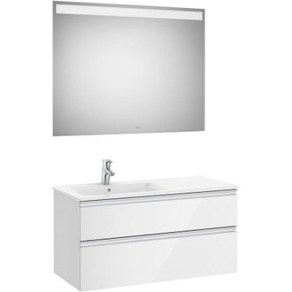Roca Roca - Pack Mueble Base Blanco De 2 Cajones + Lavabo Izquierda + Espejo Led The Gap