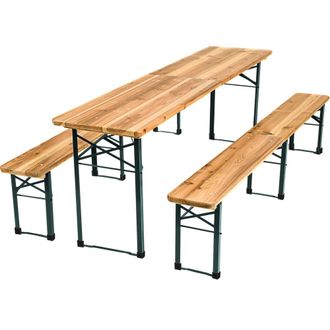 TecTake Juego de 3 piezas plegable con mesa y banco de madera para jard&iacute;n
