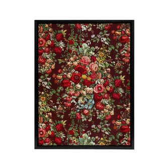 Artery8 Vintage Floral Chintz Pattern Wyatt Framed Canvas Wall Art Print in Red | Size: W24 x H32