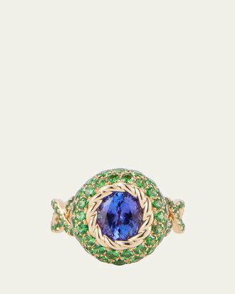 Mellerio 18K Yellow Gold Blue Velvet Ring with Tanzanite and Tsavorite
