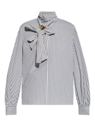 Max Mara Disco bow-embellished striped shirt - women - Elastane/Cotton - 38 - Brown