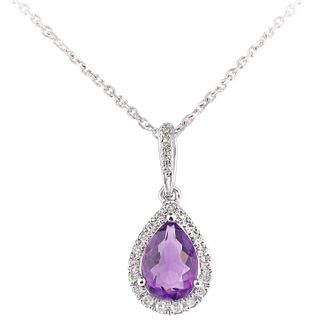 Diamant L'éternel Womens 9ct White Gold Diamond and Amethyst Teardrop Pendant Necklace - Size P 1/2